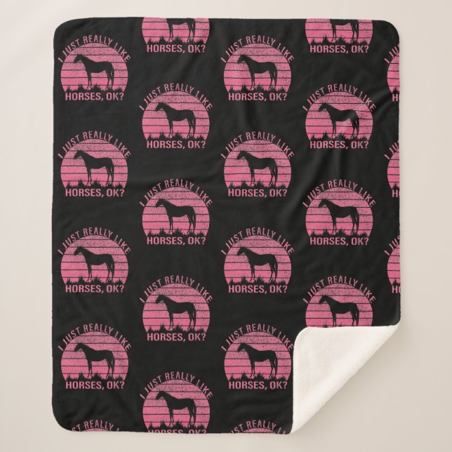 Couverture Sherpa J'aime vraiment les chevaux en rose Rose (Devant)