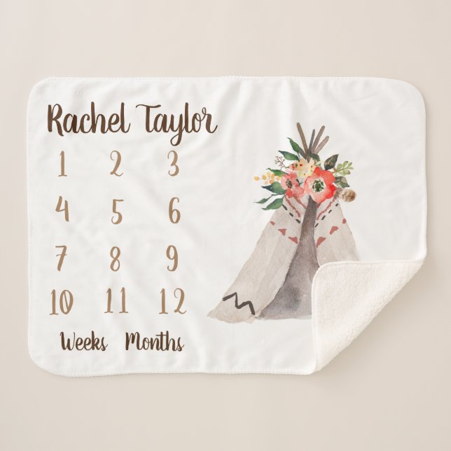 Couverture Sherpa Jalon mensuel de Teepee Boho Sherpa Blanket (Devant (Horizontal))