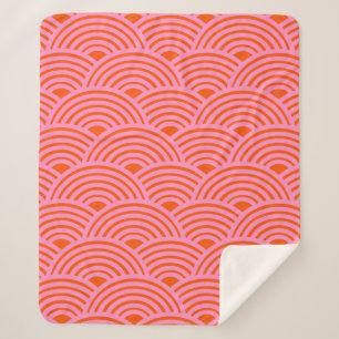 Couverture Sherpa Japon Vague Seigaiha Motif Preppy Orange rose