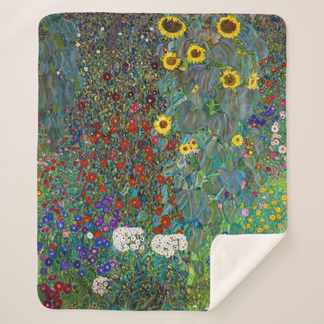 Couverture Sherpa Jardin agricole avec tournesols | Gustav Klimt | (Devant)