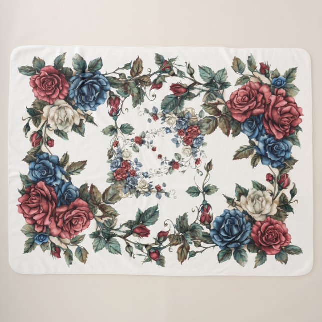 Couverture Sherpa Jardin Americana Roses Patriot (Devant (Horizontal))