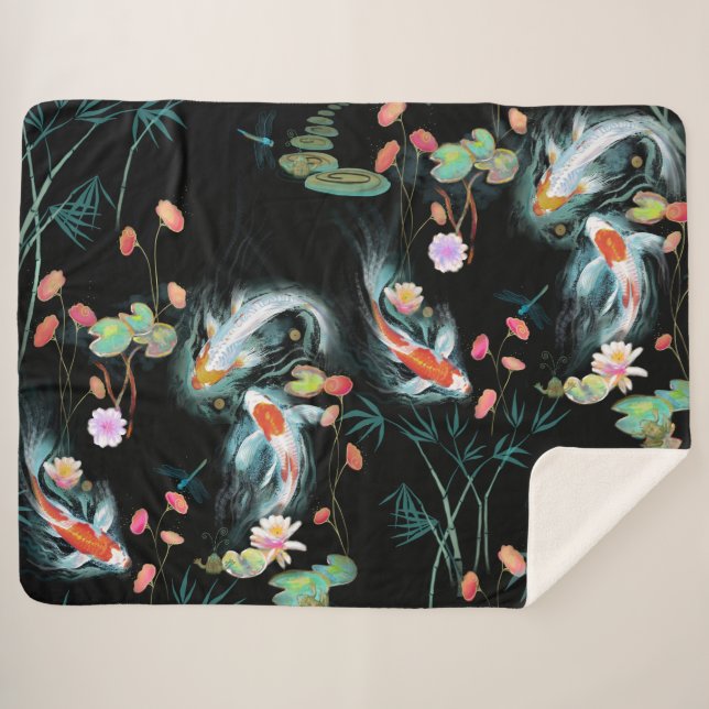Couverture Sherpa Jardin aquatique japonais Sherpa Blanket (Devant (Horizontal))