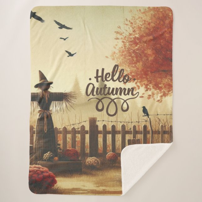 Couverture Sherpa Jardin d'automne & épouvantail  (Devant)