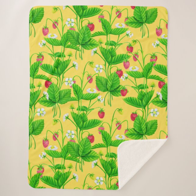 Couverture Sherpa Jardin de fraise sur jaune (Devant)