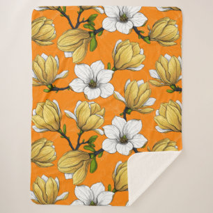 Couverture Sherpa Jardin de Magnolia en jaune
