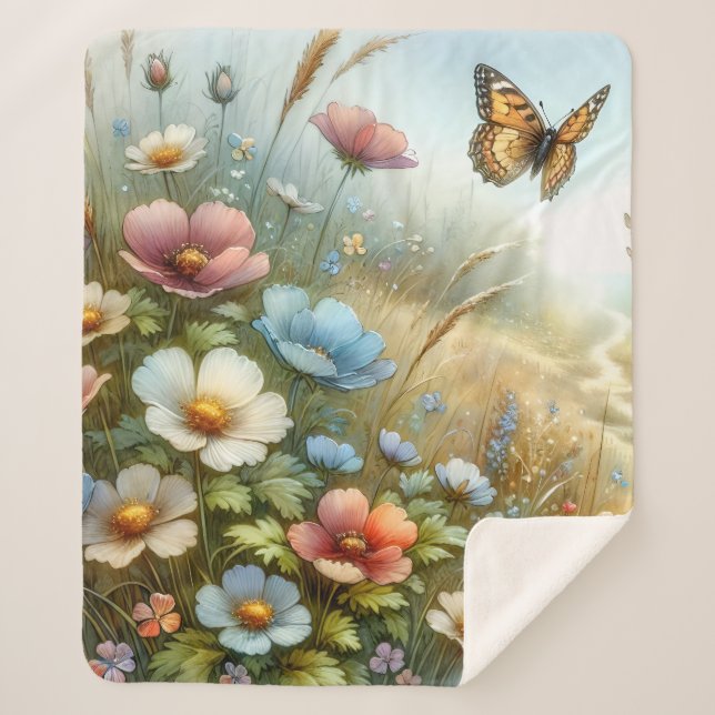 Couverture Sherpa Jardin de papillons de la prairie fleurie (Devant)