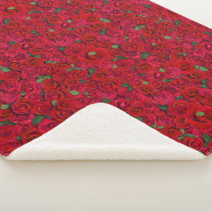 Couverture Sherpa Jardin de roses rouges motif floral romantique san