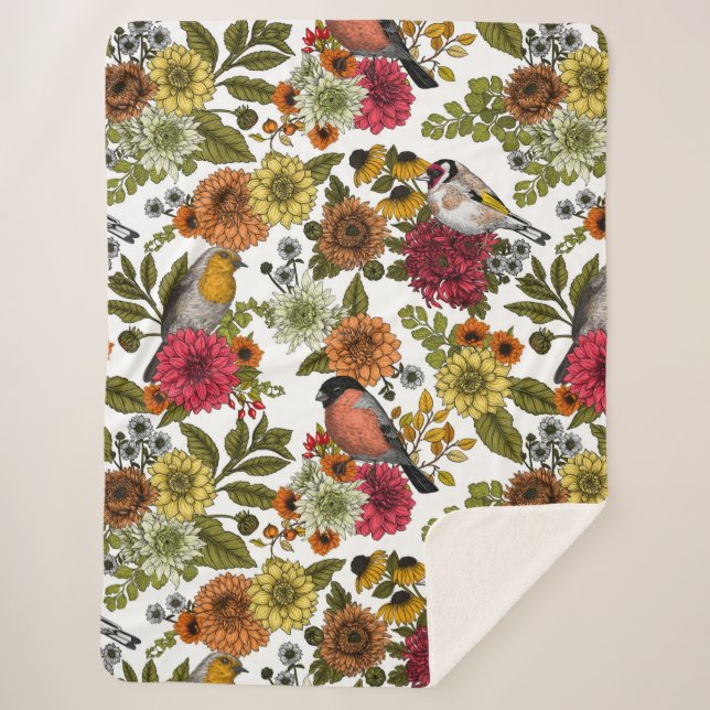 Couverture Sherpa Jardin d'oiseaux et de fleurs 1 (Devant)