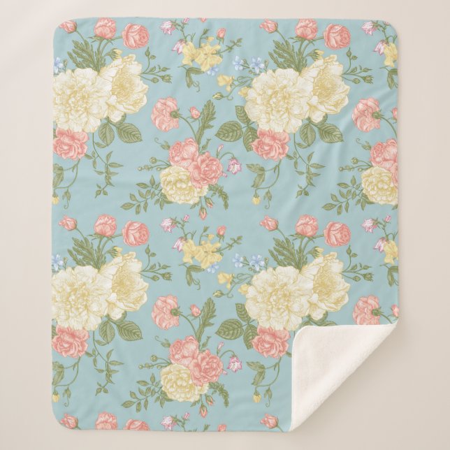 Couverture Sherpa Jardin Peony motif floral (Devant)
