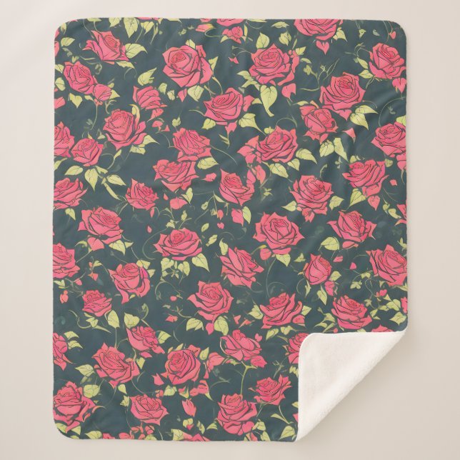Couverture Sherpa Jardin Rose romantique (Devant)