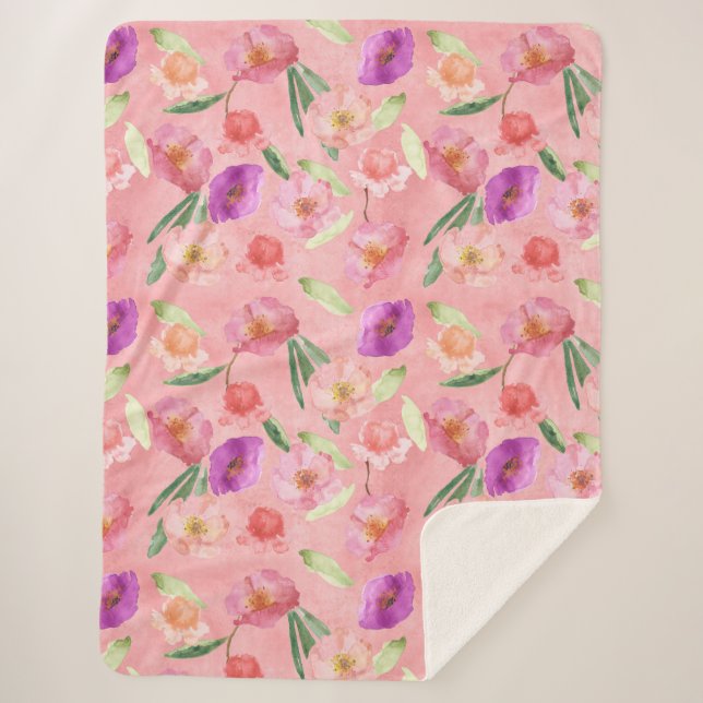 Couverture Sherpa Jardin rose violet Jardin Floral (Devant)