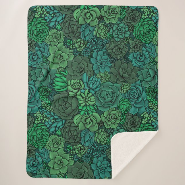 Couverture Sherpa Jardin succulent en vert (Devant)