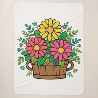 Couverture Sherpa Jardinère en bois fleuri rétro joyeux