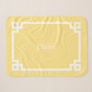 Couverture Sherpa Jaune Beurre et Blanc Monogramme à Clé Grecque