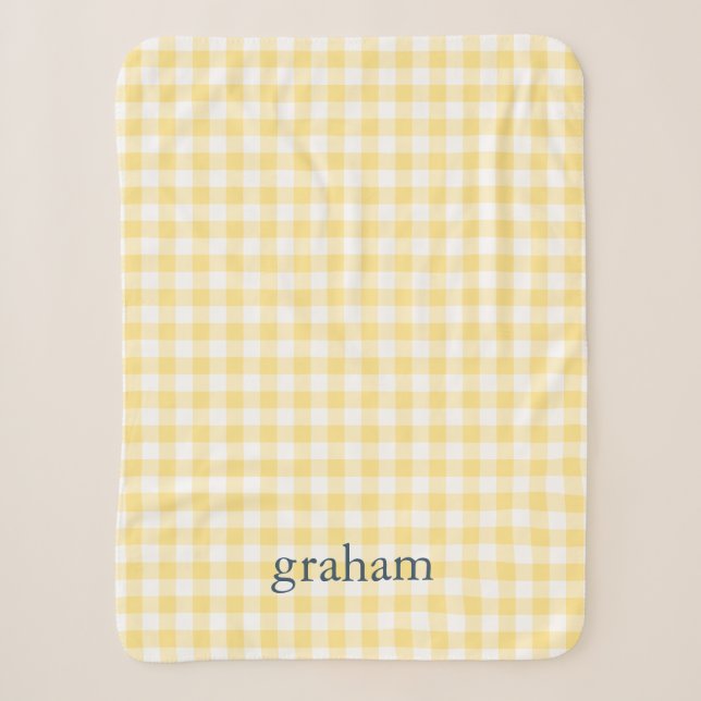 Couverture Sherpa Jaune Beurre Gingham Monogrammé (Devant)