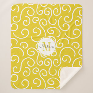 Couverture Sherpa Jaune et Motif blanc avec Monogramme