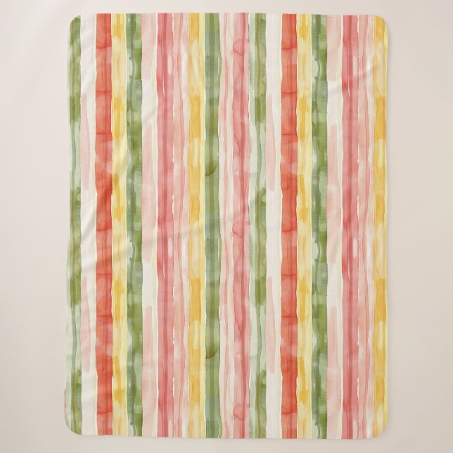 Couverture Sherpa Jaune Vert Rose Orange Rayures  (Devant)
