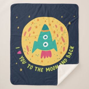 Couverture Sherpa Je t'aime à la lune et au Rocketship arrière