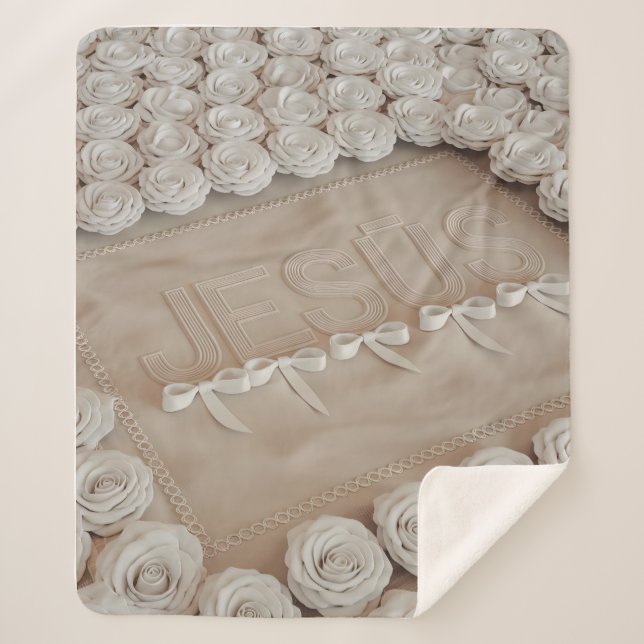 Couverture Sherpa JESÚS Fleece & Sherpa Blanket - Roses blanches (Devant)