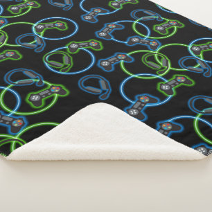 Couverture Sherpa Jeu vidéo Neon Blue & Green Motif