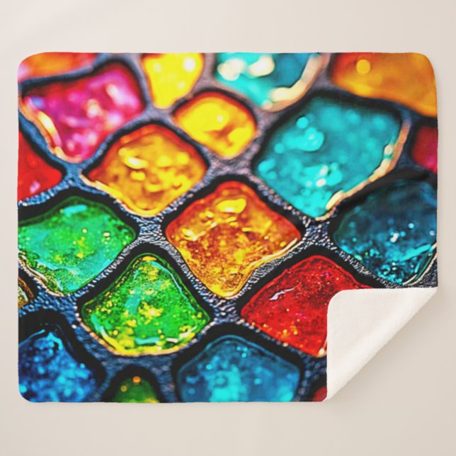 Couverture Sherpa Jewel Tone Stained Glass Art Glow Design (Devant (Horizontal))