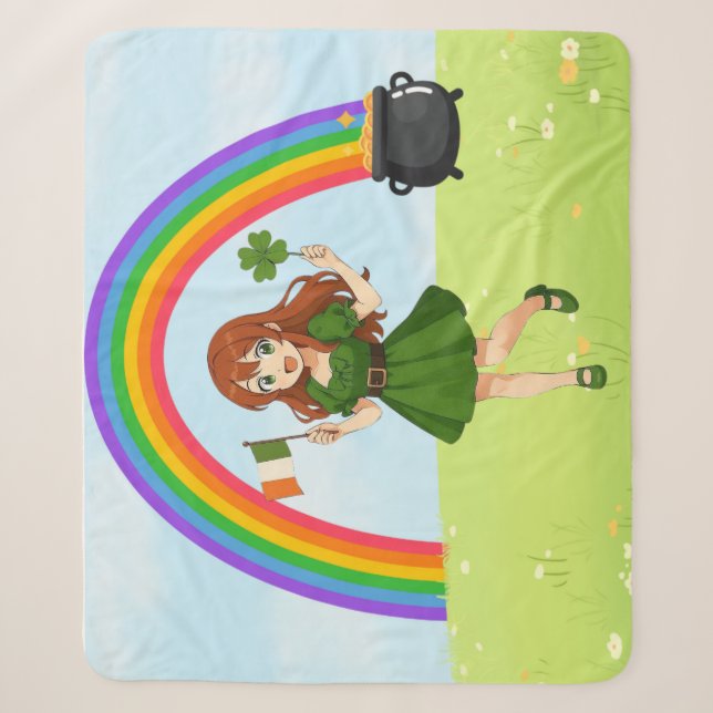 Couverture Sherpa Joli anime roux Saint Patrick  (Devant)
