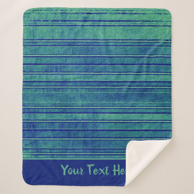Couverture Sherpa Joli bleu et vert Distressed Stripes Motif (Devant)