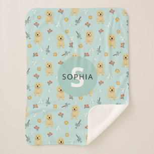 Couverture Sherpa Joli Blue Golden Retriever Chien Monogramme Enfant