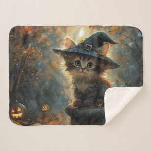 Couverture Sherpa Joli Chatons Portant un Chapeau de Sorcière