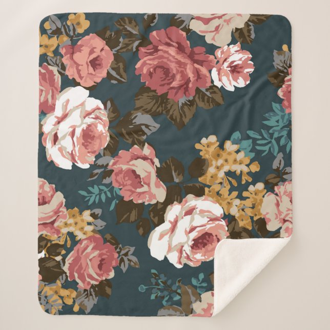 Couverture Sherpa joli design de fleur illustration textile art, pat (Devant)