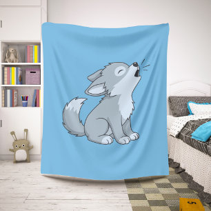 Couverture Sherpa Joli dessin animé de jeune loup hurleur bleu