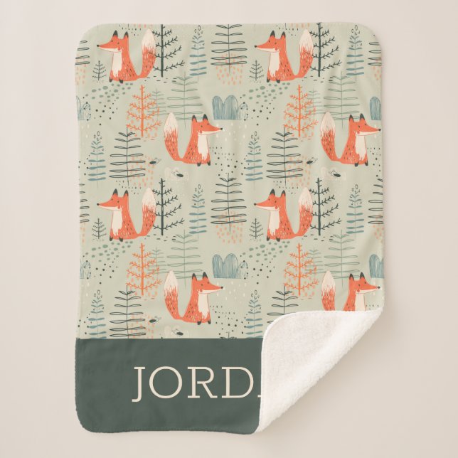 Couverture Sherpa Joli Doodle Fox Forest Motif de bois (Devant)
