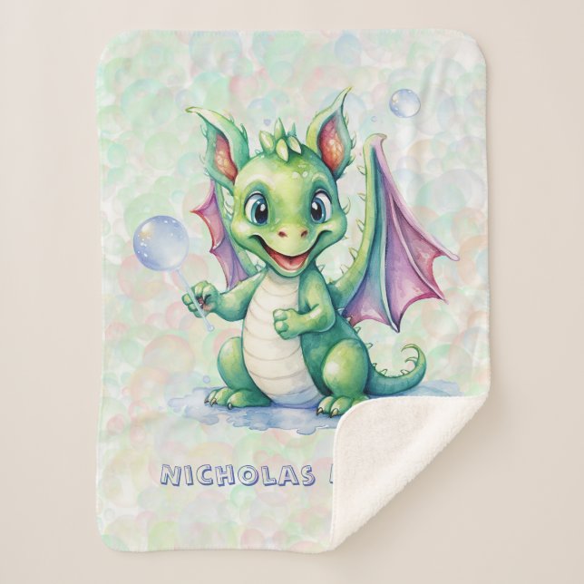 Couverture Sherpa Joli Dragon Vert avec Bubbles Garçon Cadeau person (Devant)