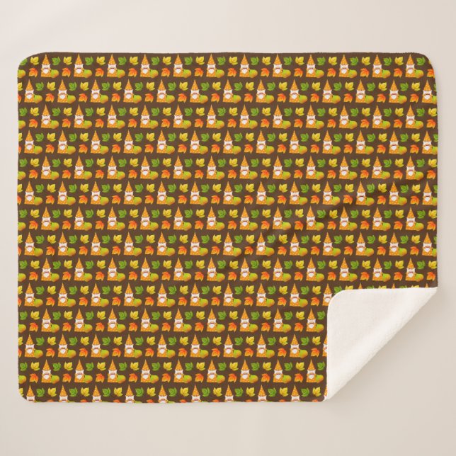 Couverture Sherpa Joli gnome et belles feuilles d'Automne (Devant (Horizontal))