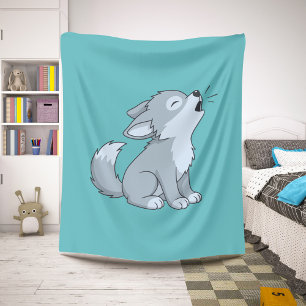 Couverture Sherpa Joli loup cartoon hurleur vert