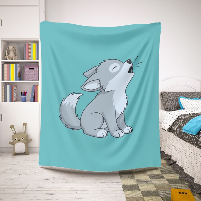 Couverture Sherpa Joli loup cartoon hurleur vert (Créateur téléchargé)