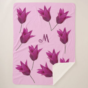 Couverture Sherpa Joli M monogramme joli tulipes rose floral