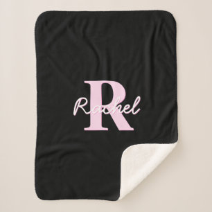 Couverture Sherpa Joli monogramme personnalisable Rose clair et no