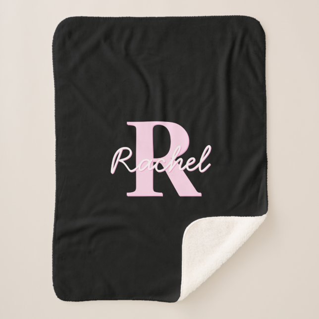 Couverture Sherpa Joli monogramme personnalisable | Rose clair et no (Devant)