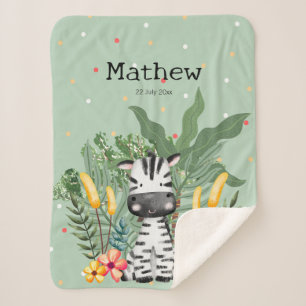 Couverture Sherpa Joli monogramme Zèbre dans la jungle l Verdure