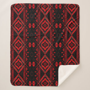 Couverture Sherpa Joli Motif amérindien rouge et noir