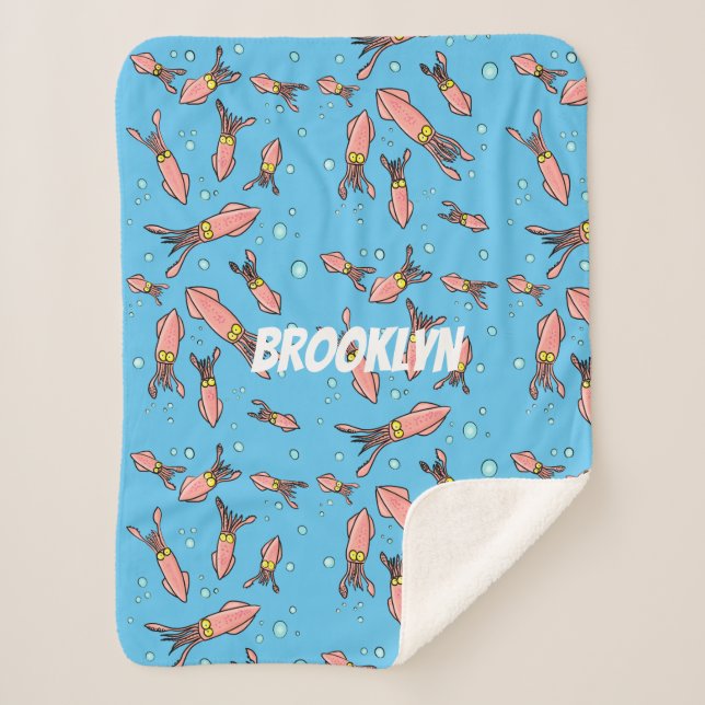 Couverture Sherpa Joli motif caricature de calmar rose (Devant)