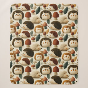 Couverture Sherpa Joli motif de hérisson et de champignon de la forê