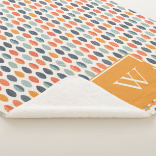 Couverture Sherpa Joli Motif de Monogramme Botanique Bleu Bleu Orang