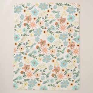 Couverture Sherpa Joli motif floral coloré blanc