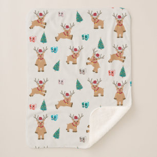 Couverture Sherpa Joli Noël Cerf Noël Cadeaux et Motif d'arbre