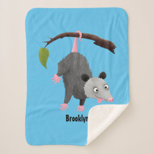 Couverture Sherpa Joli opossum accroché à la branche dessin animé
