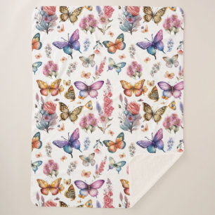Couverture Sherpa Joli papillon d'aquarelle Motif de jardin fleuri