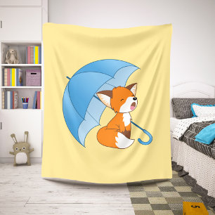 Couverture Sherpa Joli Petit Renard dormant sous parapluie
