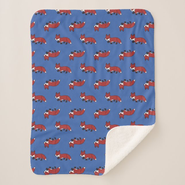 Couverture Sherpa Joli Red Fox Motif Blue Kids (Devant)